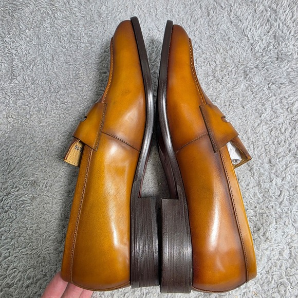 Maison Forte Seneca Cognac Burnished Leather Penny Loafers Square Toe Men 13 NEW - Picture 5 of 9